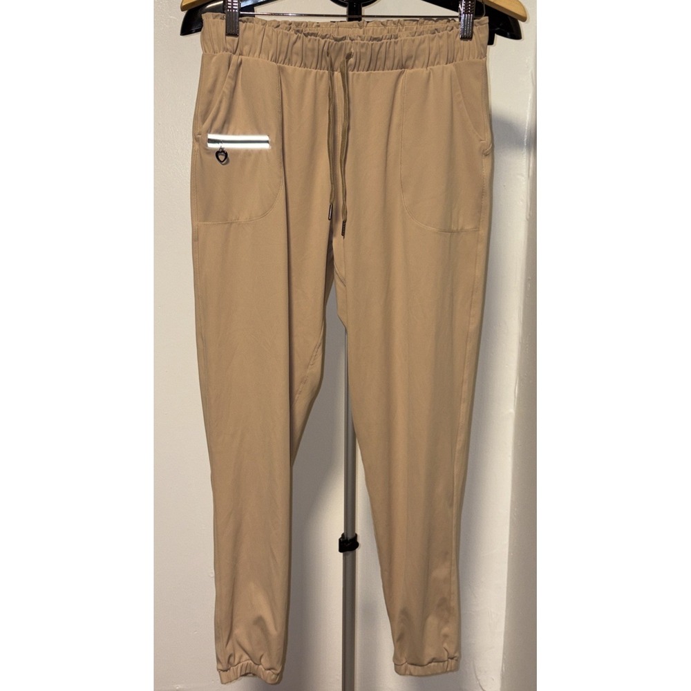 Athletic Jogger Pants Womens Large Heart Zip Pockets Athleisure Tan